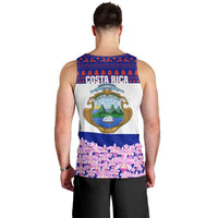 Costa Rica Christmas Men Tank Top with Santa Claus Pink Orchid Tree National Emblem and Festive Pattern Design - Wonder Print Shop