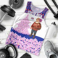 Costa Rica Christmas Men Tank Top with Santa Claus Pink Orchid Tree National Emblem and Festive Pattern Design - Wonder Print Shop