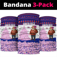 Costa Rica Christmas Neck Gaiter with Santa Claus Pink Orchid Tree National Emblem and Festive Pattern Design - Wonder Print Shop