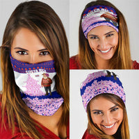Costa Rica Christmas Neck Gaiter with Santa Claus Pink Orchid Tree National Emblem and Festive Pattern Design - Wonder Print Shop