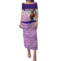 Costa Rica Christmas Puletasi with Santa Claus Pink Orchid Tree National Emblem and Festive Pattern Design - Wonder Print Shop