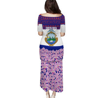 Costa Rica Christmas Puletasi with Santa Claus Pink Orchid Tree National Emblem and Festive Pattern Design - Wonder Print Shop