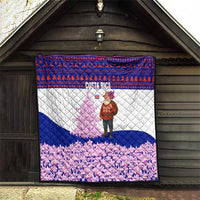 Costa Rica Christmas Quilt with Santa Claus Pink Orchid Tree National Emblem and Festive Pattern Design - Wonder Print Shop