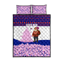Costa Rica Christmas Quilt Bed Set with Santa Claus Pink Orchid Tree National Emblem and Festive Pattern Design - Wonder Print Shop