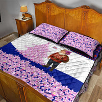 Costa Rica Christmas Quilt Bed Set with Santa Claus Pink Orchid Tree National Emblem and Festive Pattern Design - Wonder Print Shop