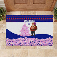 Costa Rica Christmas Rubber Doormat with Santa Claus Pink Orchid Tree National Emblem and Festive Pattern Design - Wonder Print Shop