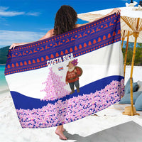Costa Rica Christmas Sarong with Santa Claus Pink Orchid Tree National Emblem and Festive Pattern Design - Wonder Print Shop
