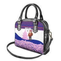 Costa Rica Christmas Shoulder Handbag with Santa Claus Pink Orchid Tree National Emblem and Festive Pattern Design - Wonder Print Shop