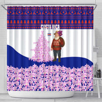 Costa Rica Christmas Shower Curtain with Santa Claus Pink Orchid Tree National Emblem and Festive Pattern Design - Wonder Print Shop