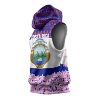 Costa Rica Christmas Sleeveless Hoodie with Santa Claus Pink Orchid Tree National Emblem and Festive Pattern Design - Wonder Print Shop