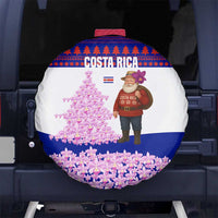 Costa Rica Christmas Spare Tire Cover with Santa Claus Pink Orchid Tree National Emblem and Festive Pattern Design - Wonder Print Shop