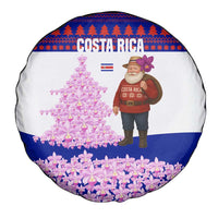 Costa Rica Christmas Spare Tire Cover with Santa Claus Pink Orchid Tree National Emblem and Festive Pattern Design - Wonder Print Shop