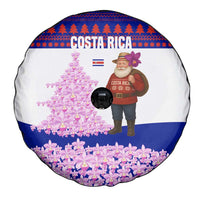 Costa Rica Christmas Spare Tire Cover with Santa Claus Pink Orchid Tree National Emblem and Festive Pattern Design - Wonder Print Shop