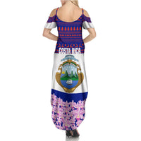 Costa Rica Christmas Summer Maxi Dress with Santa Claus Pink Orchid Tree National Emblem and Festive Pattern Design - Wonder Print Shop