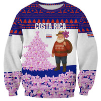 Costa Rica Christmas Sweatshirt with Santa Claus Pink Orchid Tree National Emblem and Festive Pattern Design - Wonder Print Shop