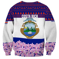 Costa Rica Christmas Sweatshirt with Santa Claus Pink Orchid Tree National Emblem and Festive Pattern Design - Wonder Print Shop