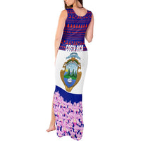 Costa Rica Christmas Tank Maxi Dress with Santa Claus Pink Orchid Tree National Emblem and Festive Pattern Design - Wonder Print Shop