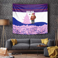 Costa Rica Christmas Tapestry with Santa Claus Pink Orchid Tree National Emblem and Festive Pattern Design - Wonder Print Shop