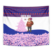 Costa Rica Christmas Tapestry with Santa Claus Pink Orchid Tree National Emblem and Festive Pattern Design - Wonder Print Shop