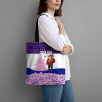 Costa Rica Christmas Tote Bag with Santa Claus Pink Orchid Tree National Emblem and Festive Pattern Design - Wonder Print Shop
