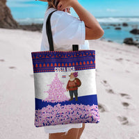 Costa Rica Christmas Tote Bag with Santa Claus Pink Orchid Tree National Emblem and Festive Pattern Design - Wonder Print Shop