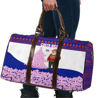 Costa Rica Christmas Travel Bag with Santa Claus Pink Orchid Tree National Emblem and Festive Pattern Design - Wonder Print Shop