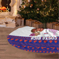 Costa Rica Christmas Tree Skirt with Santa Claus Pink Orchid Tree National Emblem and Festive Pattern Design - Wonder Print Shop
