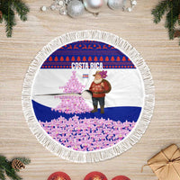 Costa Rica Christmas Tree Skirt with Santa Claus Pink Orchid Tree National Emblem and Festive Pattern Design - Wonder Print Shop