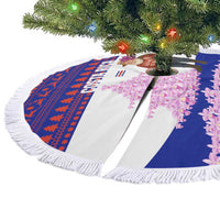 Costa Rica Christmas Tree Skirt with Santa Claus Pink Orchid Tree National Emblem and Festive Pattern Design - Wonder Print Shop