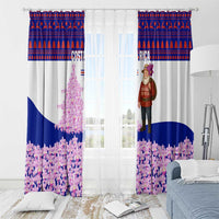 Costa Rica Christmas Window Curtain with Santa Claus Pink Orchid Tree National Emblem and Festive Pattern Design - Wonder Print Shop