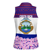 Costa Rica Christmas Women Sleeveless Polo Shirt with Santa Claus Pink Orchid Tree National Emblem and Festive Pattern Design - Wonder Print Shop