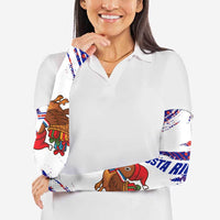 Costa Rica Christmas Arm Sleeves with Holiday Bird Gifts Red Blue Pattern and National Flag Design - Wonder Print Shop