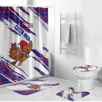 Costa Rica Christmas Bathroom Set with Holiday Bird Gifts Red Blue Pattern and National Flag Design - Wonder Print Shop