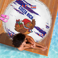 Costa Rica Christmas Beach Blanket with Holiday Bird Gifts Red Blue Pattern and National Flag Design - Wonder Print Shop