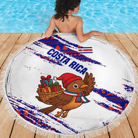 Costa Rica Christmas Beach Blanket with Holiday Bird Gifts Red Blue Pattern and National Flag Design - Wonder Print Shop