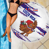 Costa Rica Christmas Beach Blanket with Holiday Bird Gifts Red Blue Pattern and National Flag Design - Wonder Print Shop