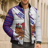 Costa Rica Christmas Bomber Puffer Jacket with Holiday Bird Gifts Red Blue Pattern and National Flag Design - Wonder Print Shop