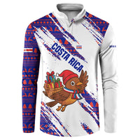 Costa Rica Christmas Button Sweatshirt with Holiday Bird Gifts Red Blue Pattern and National Flag Design - Wonder Print Shop