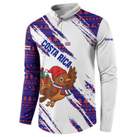 Costa Rica Christmas Button Sweatshirt with Holiday Bird Gifts Red Blue Pattern and National Flag Design - Wonder Print Shop