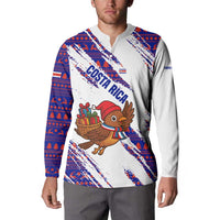 Costa Rica Christmas Button Sweatshirt with Holiday Bird Gifts Red Blue Pattern and National Flag Design - Wonder Print Shop