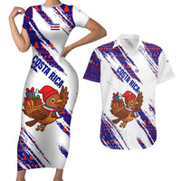 Costa Rica Christmas Couples Matching Short Sleeve Bodycon Dress and Hawaiian Shirt with Holiday Bird Gifts Red Blue Pattern and National Flag Design - Wonder Print Shop