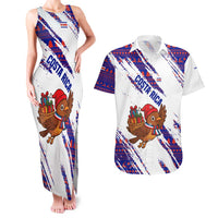 Costa Rica Christmas Couples Matching Tank Maxi Dress and Hawaiian Shirt with Holiday Bird Gifts Red Blue Pattern and National Flag Design - Wonder Print Shop