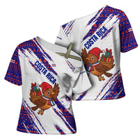 Costa Rica Christmas Cross Shoulder Shirt with Holiday Bird Gifts Red Blue Pattern and National Flag Design - Wonder Print Shop