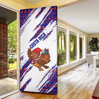Costa Rica Christmas Door Cover with Holiday Bird Gifts Red Blue Pattern and National Flag Design - Wonder Print Shop