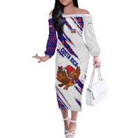 Costa Rica Christmas Family Matching Off The Shoulder Long Sleeve Dress and Hawaiian Shirt with Holiday Bird Gifts Red Blue Pattern and National Flag Design - Wonder Print Shop