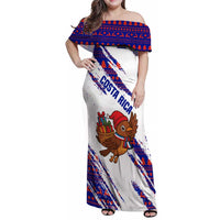 Costa Rica Christmas Family Matching Off Shoulder Maxi Dress and Hawaiian Shirt with Holiday Bird Gifts Red Blue Pattern and National Flag Design - Wonder Print Shop