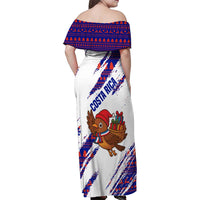 Costa Rica Christmas Family Matching Off Shoulder Maxi Dress and Hawaiian Shirt with Holiday Bird Gifts Red Blue Pattern and National Flag Design - Wonder Print Shop