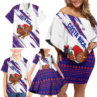 Costa Rica Christmas Family Matching Off Shoulder Short Dress and Hawaiian Shirt with Holiday Bird Gifts Red Blue Pattern and National Flag Design - Wonder Print Shop