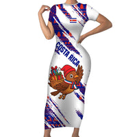 Costa Rica Christmas Family Matching Short Sleeve Bodycon Dress and Hawaiian Shirt with Holiday Bird Gifts Red Blue Pattern and National Flag Design - Wonder Print Shop