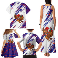 Costa Rica Christmas Family Matching Tank Maxi Dress and Hawaiian Shirt with Holiday Bird Gifts Red Blue Pattern and National Flag Design - Wonder Print Shop